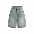 DONOTLOGO Distressed Paint Splash Denim Shorts - Retro High Waisted Loose Fit Jean Shorts - Unisex Y2K Streetwear Bermuda Trousers