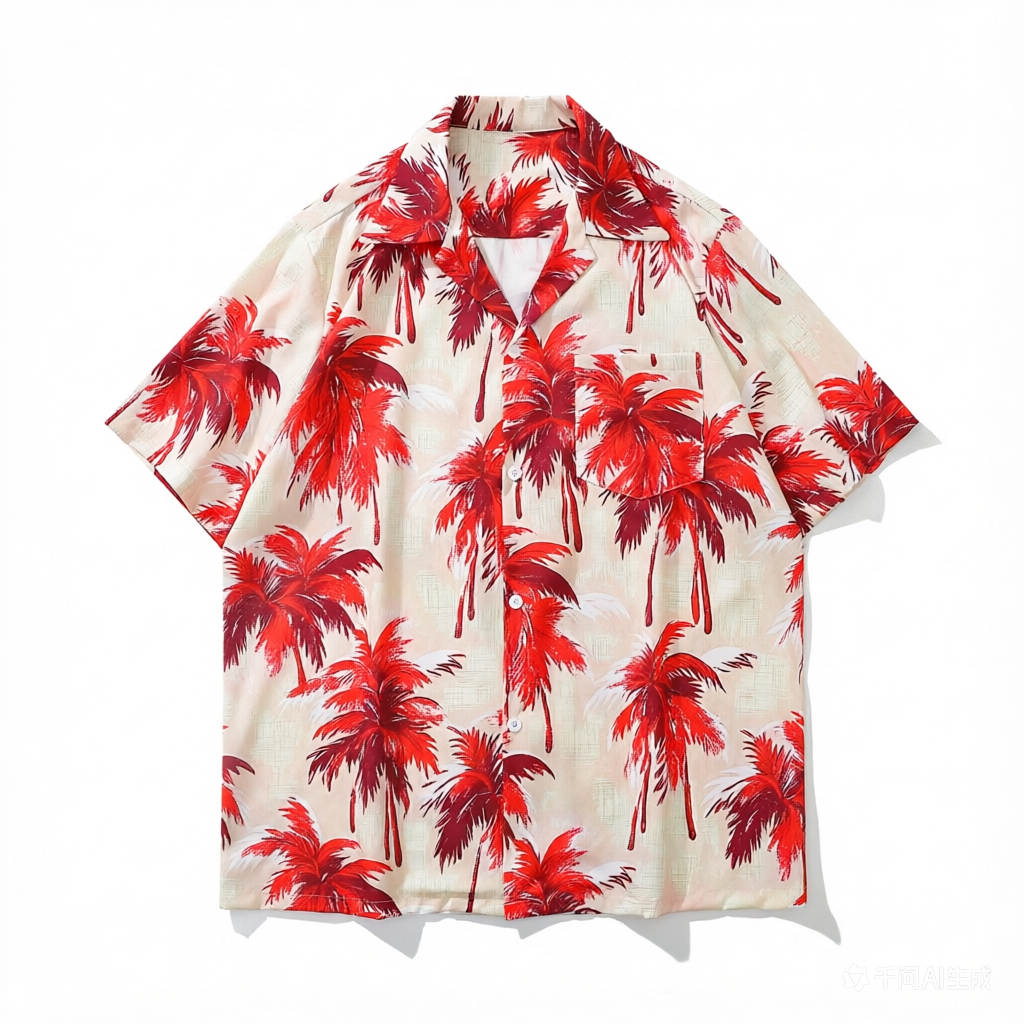 DONOTLOGO Unisex Red Coconut Print Cuban Shirt | Retro Vacation Style | Loose Fit Summer Must-Have
