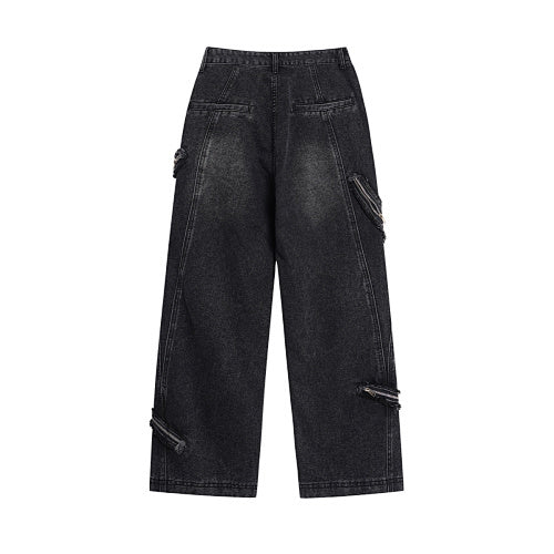 Vintage Washed Zippered Jeans