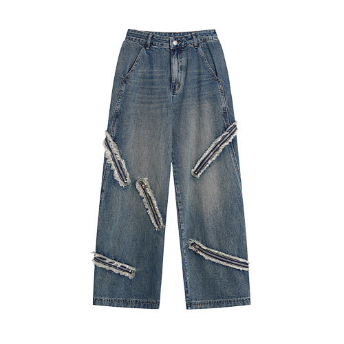 Vintage Washed Zippered Jeans