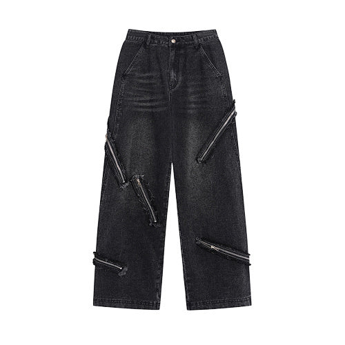 Vintage Washed Zippered Jeans